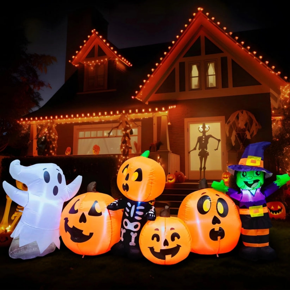Joiedomi 8ft Jumbo Three Halloween Characters and Pumpkin Patch Inflatable GUC